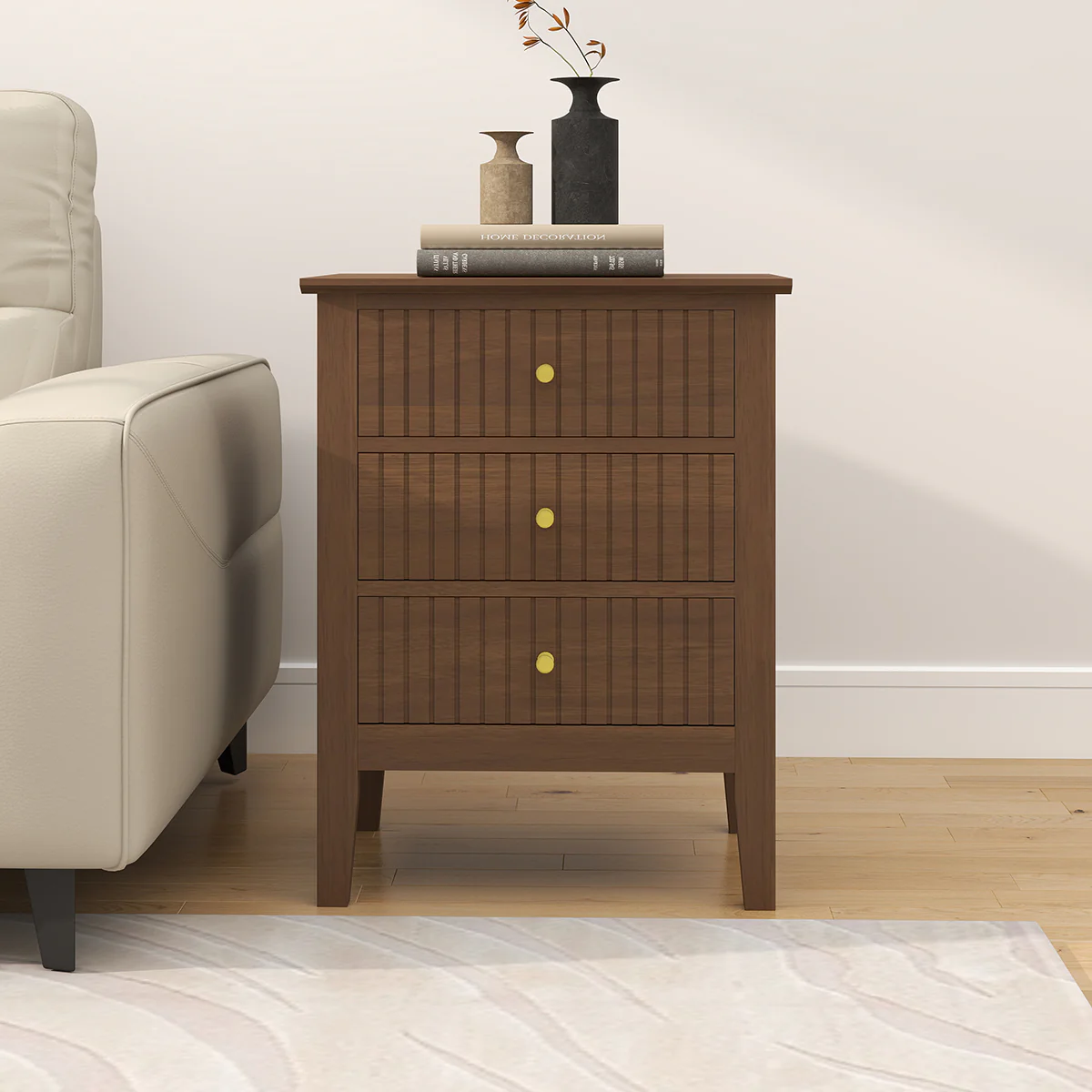 3 Drawer Bedside Table - Hales Dark Wood Range - Image 4