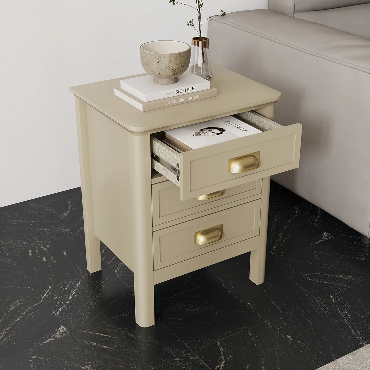 3 Drawer Bedside Table - Lawrence Mocha Range - Image 3