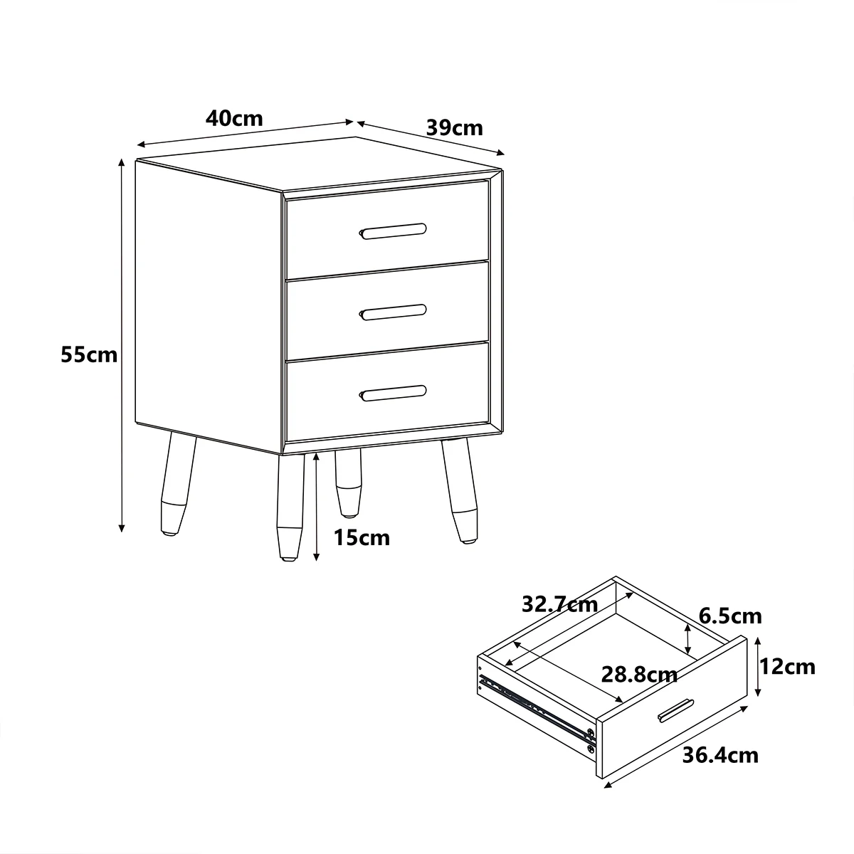 3 Drawer Bedside Table - Oslo Taupe Range - Image 5