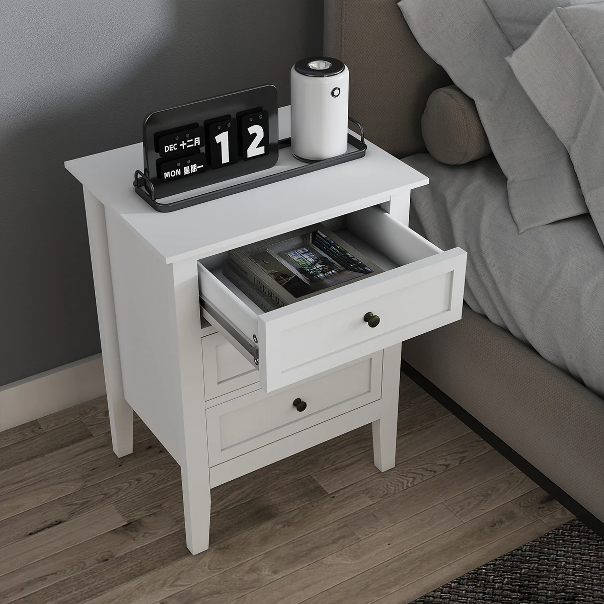3 Drawer Bedside Table - Rowley White Range - Image 3