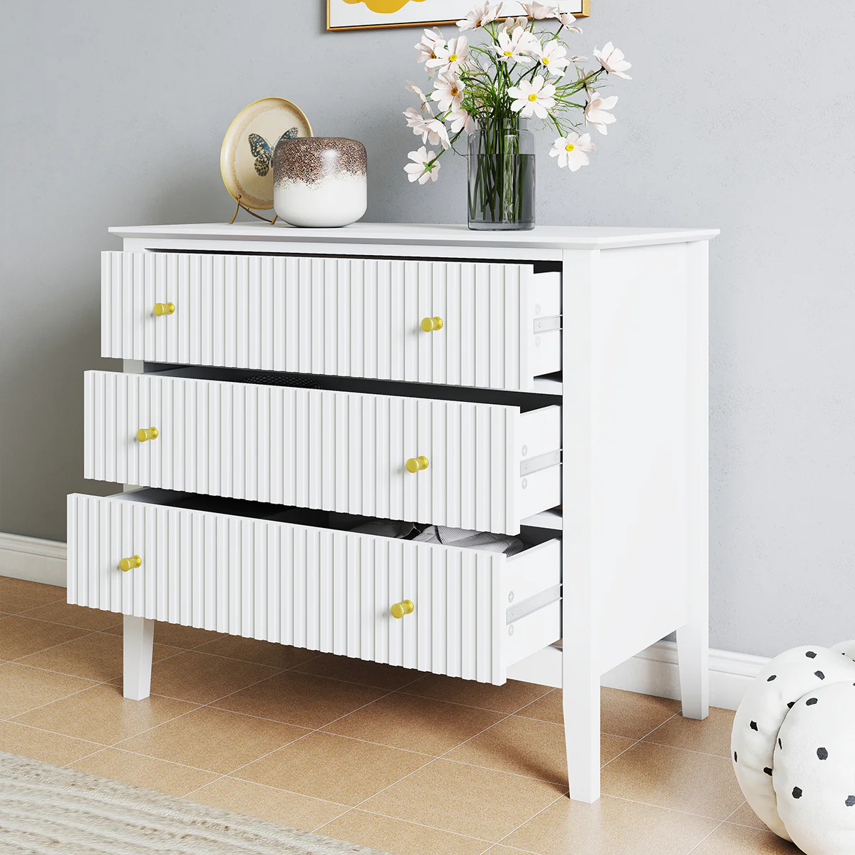 3 Drawer Chest of Drawers - Hales White Range - Image 5