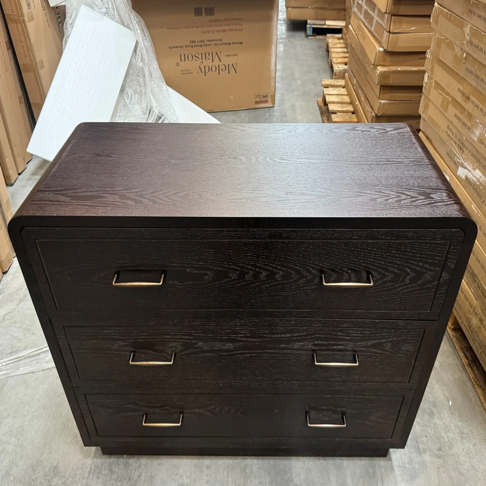 3 Drawer Dark Wood Chest of Drawers - Kingsley Range - Damaged Seconds - Image 3
