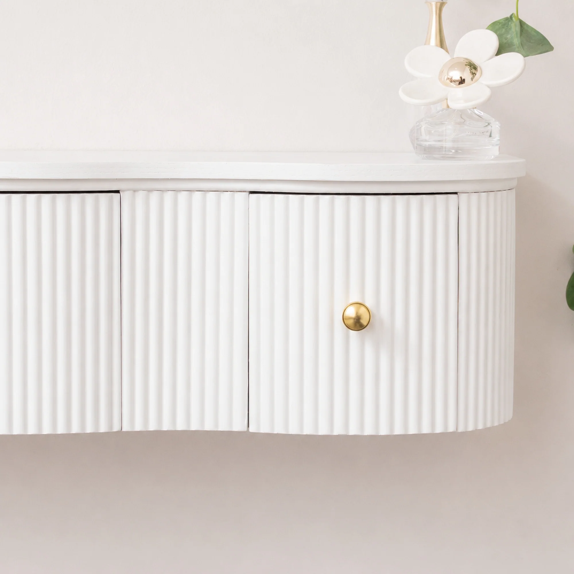 3 Drawer Reeded Wall Mounted Floating Console & Dressing Table - Willow White Range - Image 5