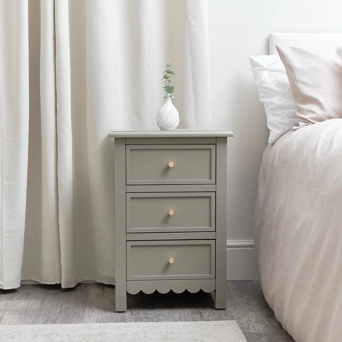3 Drawer Scalloped Bedside Table - Staunton Taupe Range - Image 3