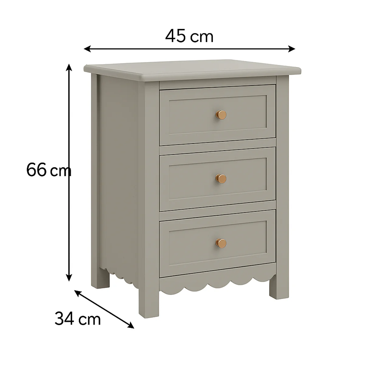 3 Drawer Scalloped Bedside Table - Staunton Taupe Range - Image 5