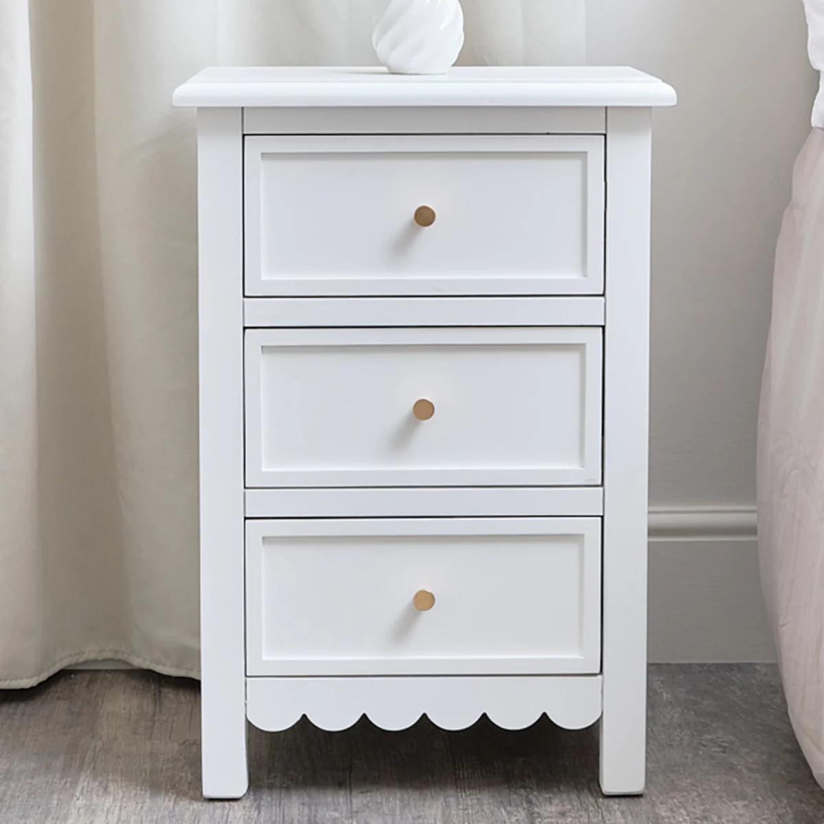 3 Drawer Scalloped Bedside Table - Staunton White Range - Image 6