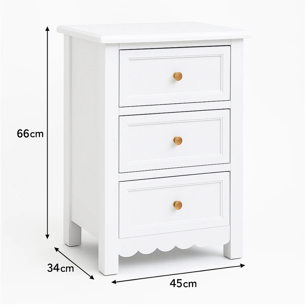 3 Drawer Scalloped Bedside Table - Staunton White Range - Image 7