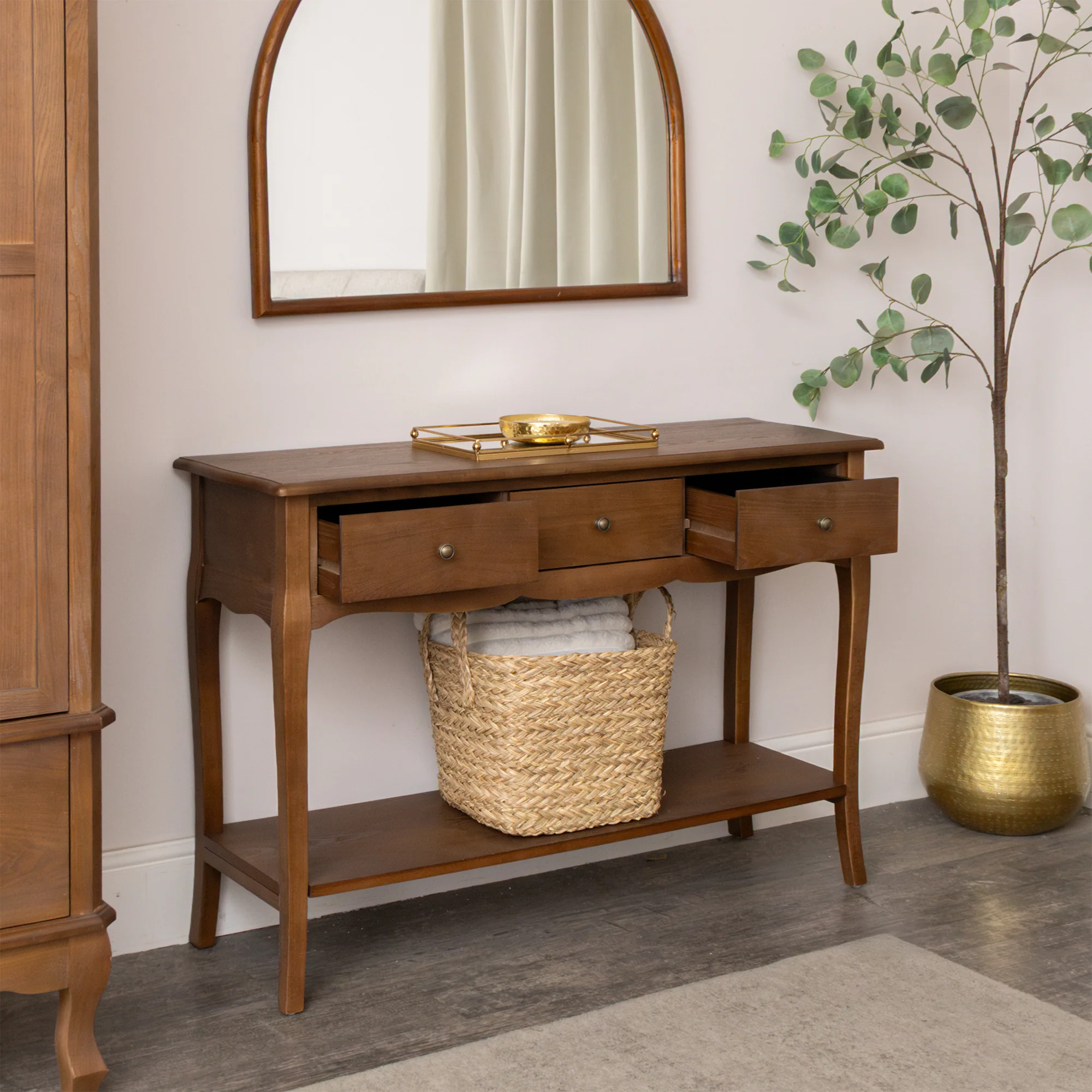 3 Drawer Dark Wood Console Table with Shelf - Ashwell Range - Image 5