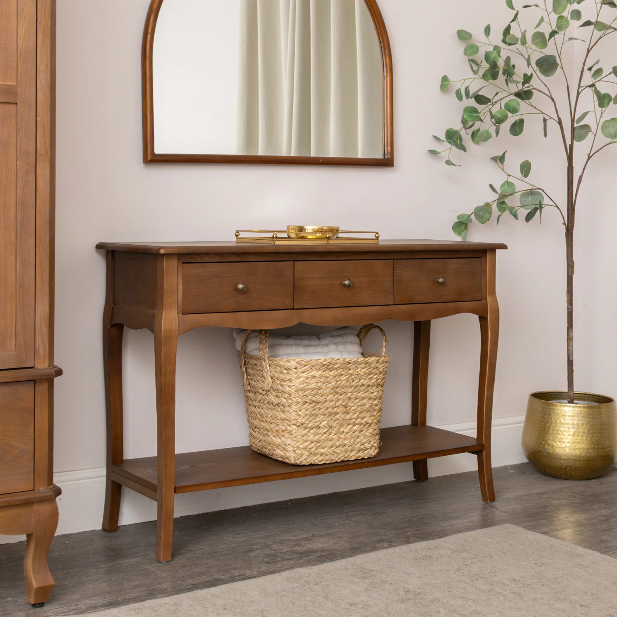 3 Drawer Dark Wood Console Table with Shelf - Ashwell Range - Image 7