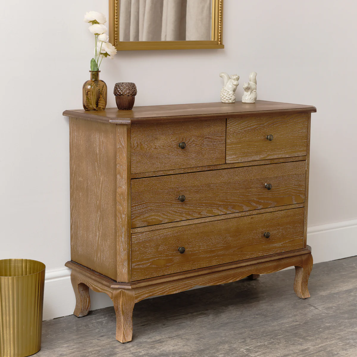 4 Drawer Dark Wood Chest of Drawers and Pair of 3 Drawer Bedside Tables - Ashwell Range - Image 4