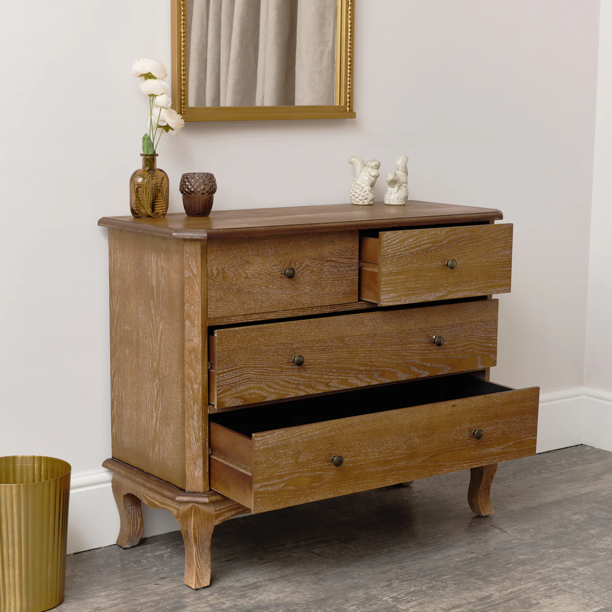 4 Drawer Dark Wood Chest of Drawers and Pair of 3 Drawer Bedside Tables - Ashwell Range - Image 5