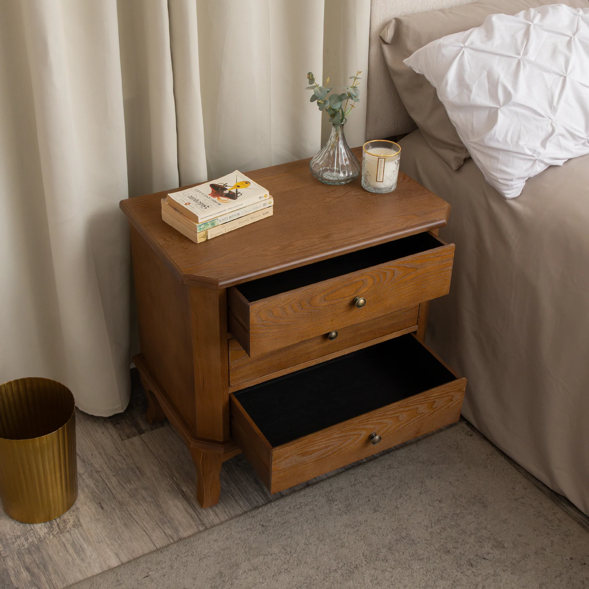 Dark Wood 7 Drawer Chest of Drawers & Pair of Wide 3 Drawer Bedside Tables - Ashwell Range - Image 2