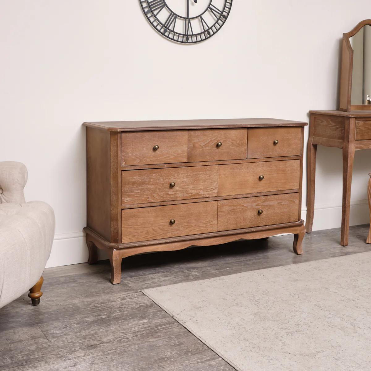 7 Drawer Dark Wood Chest of Drawers & Pair of 3 Drawer Bedside Tables - Ashwell Range - Image 6