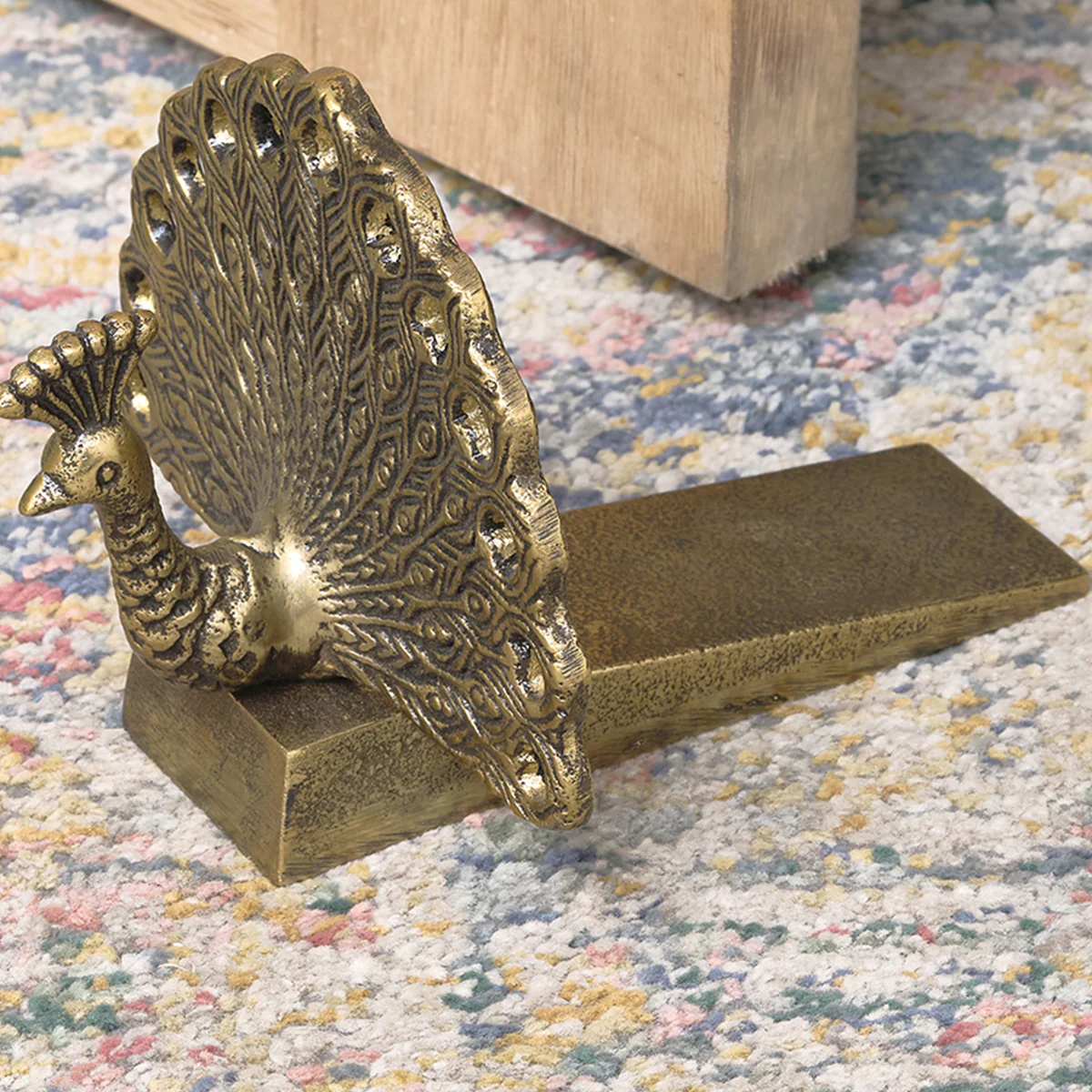 Antique Brass Gold Metal Peacock Doorstop - Image 4