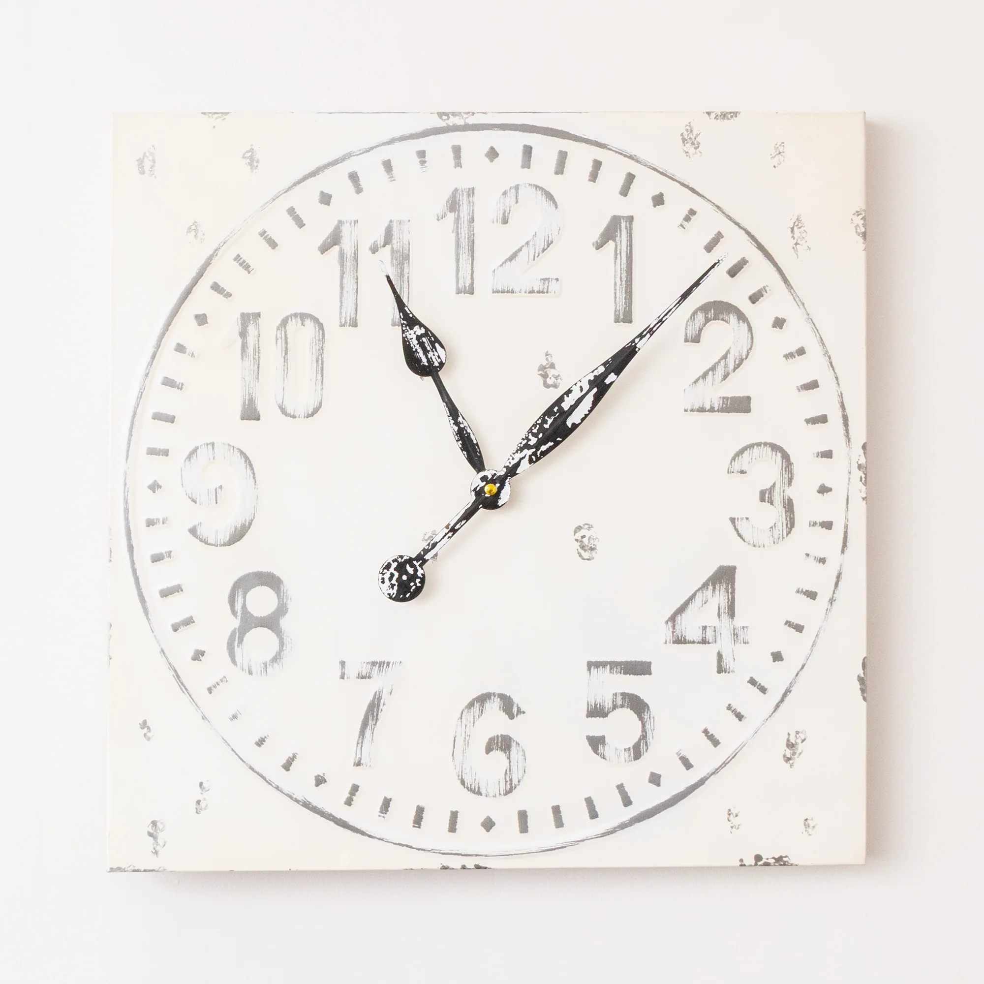 Antique Distressed White Square Clock with Grey Details - 50cm x 50cm