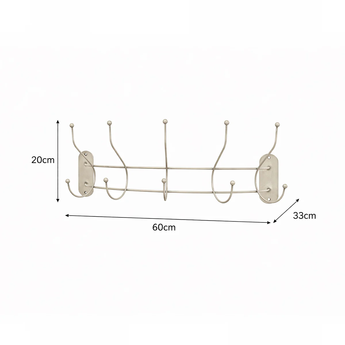 Antique Ivory Curved Coat Hanger Rail with 5 Storage Hooks - 60cm - Image 7