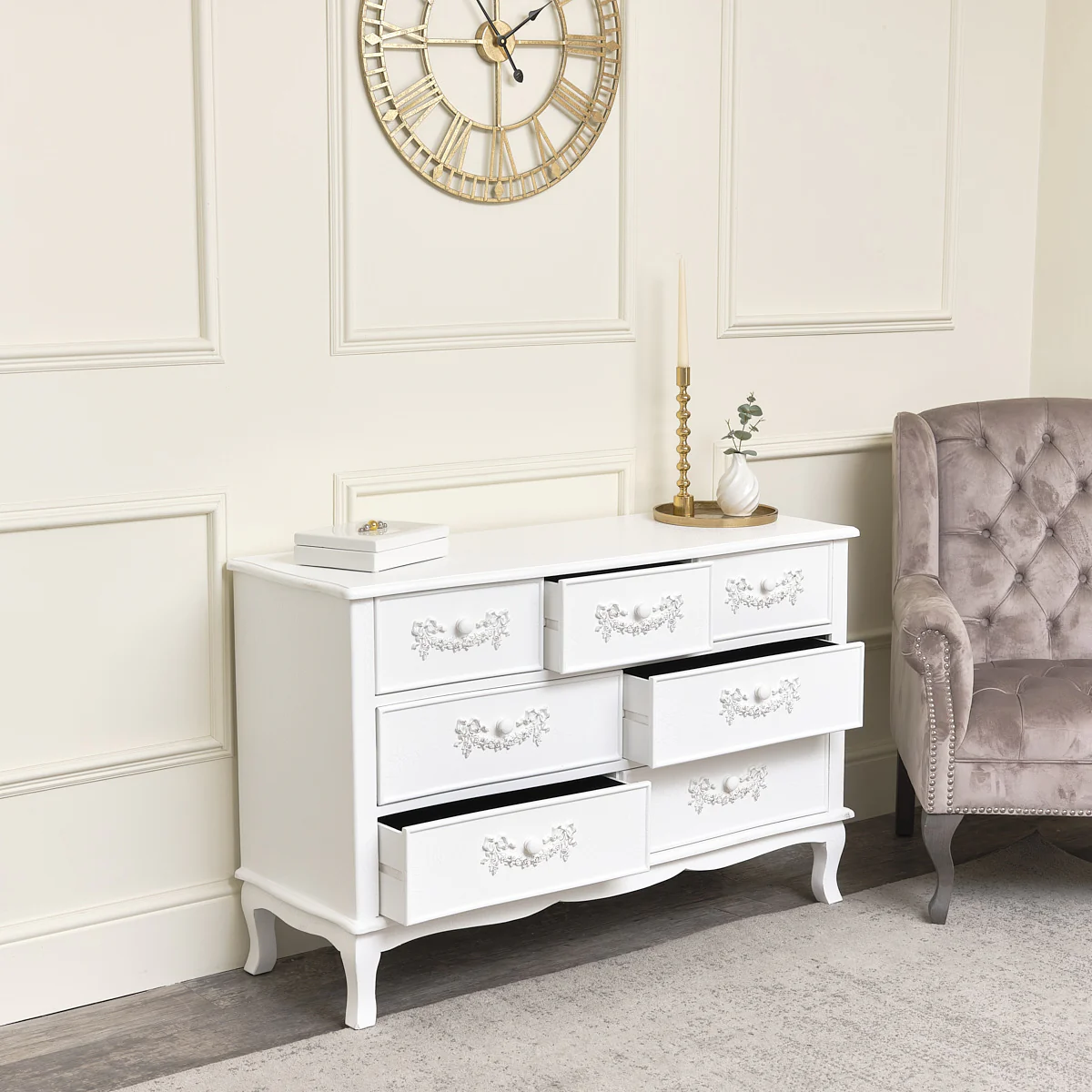 Antique White 7 Drawer Chest of Drawers - Pays Blanc Range - Image 4