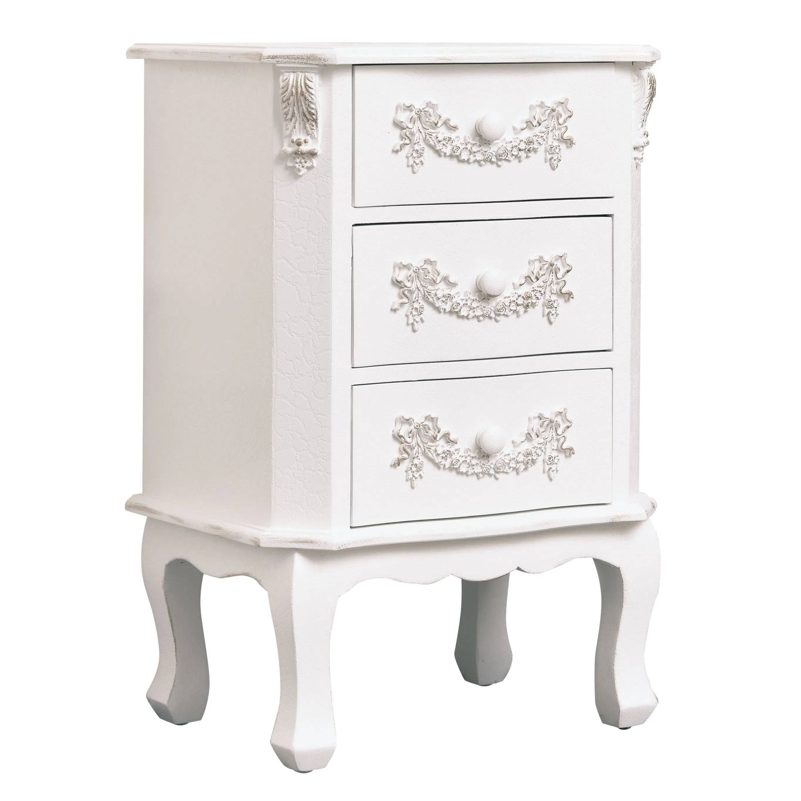 Antique White 4 Drawer Chest of Drawer & Pair of 3 Drawer Bedside Tables - Pays Blanc Range - Image 10