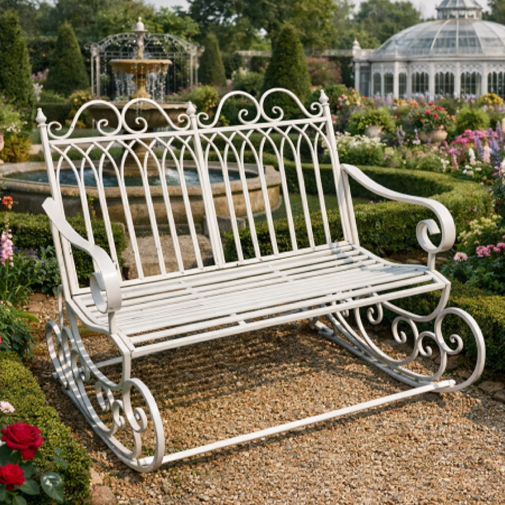 Antique White Garden Rocking Bench