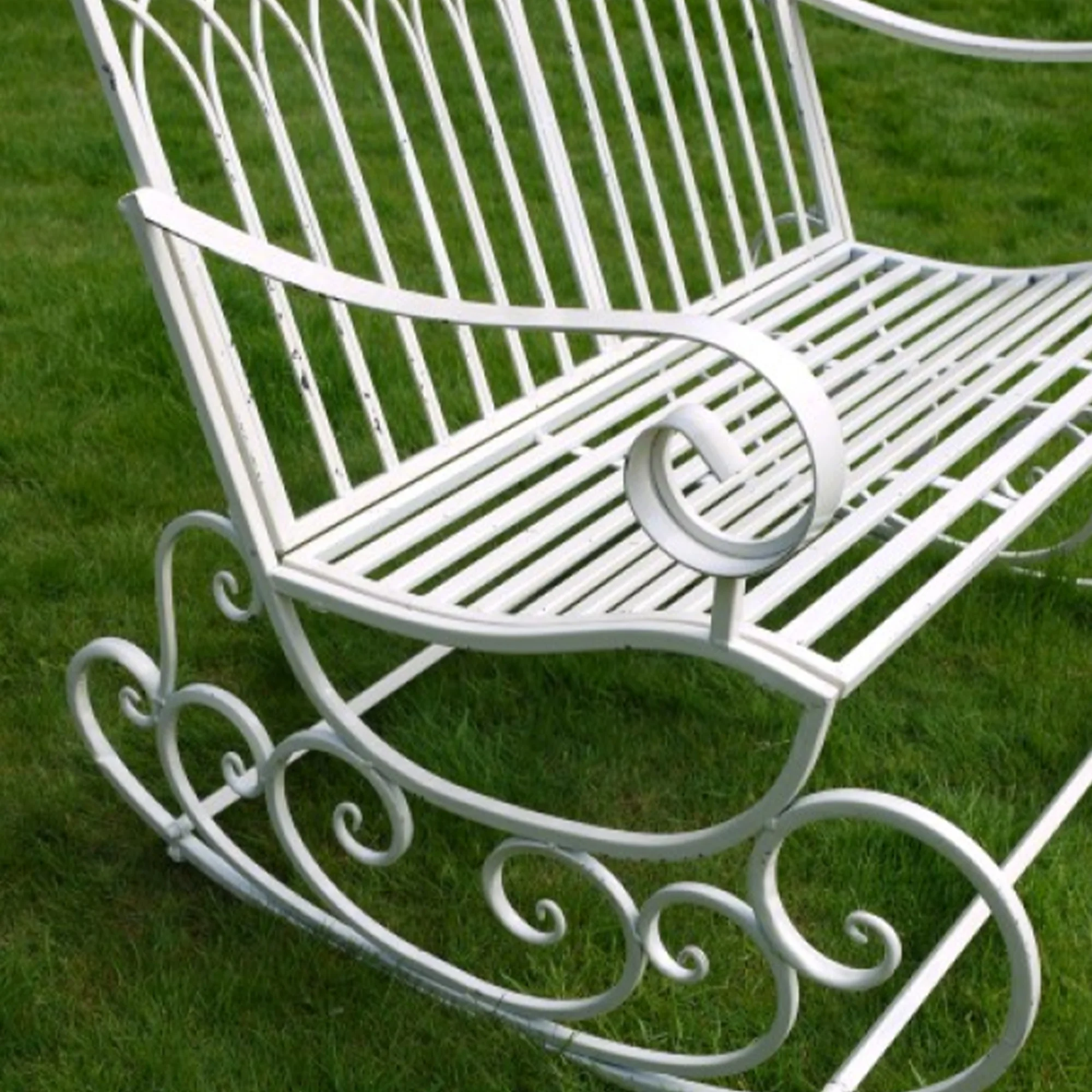 Antique White Garden Rocking Bench - Image 3
