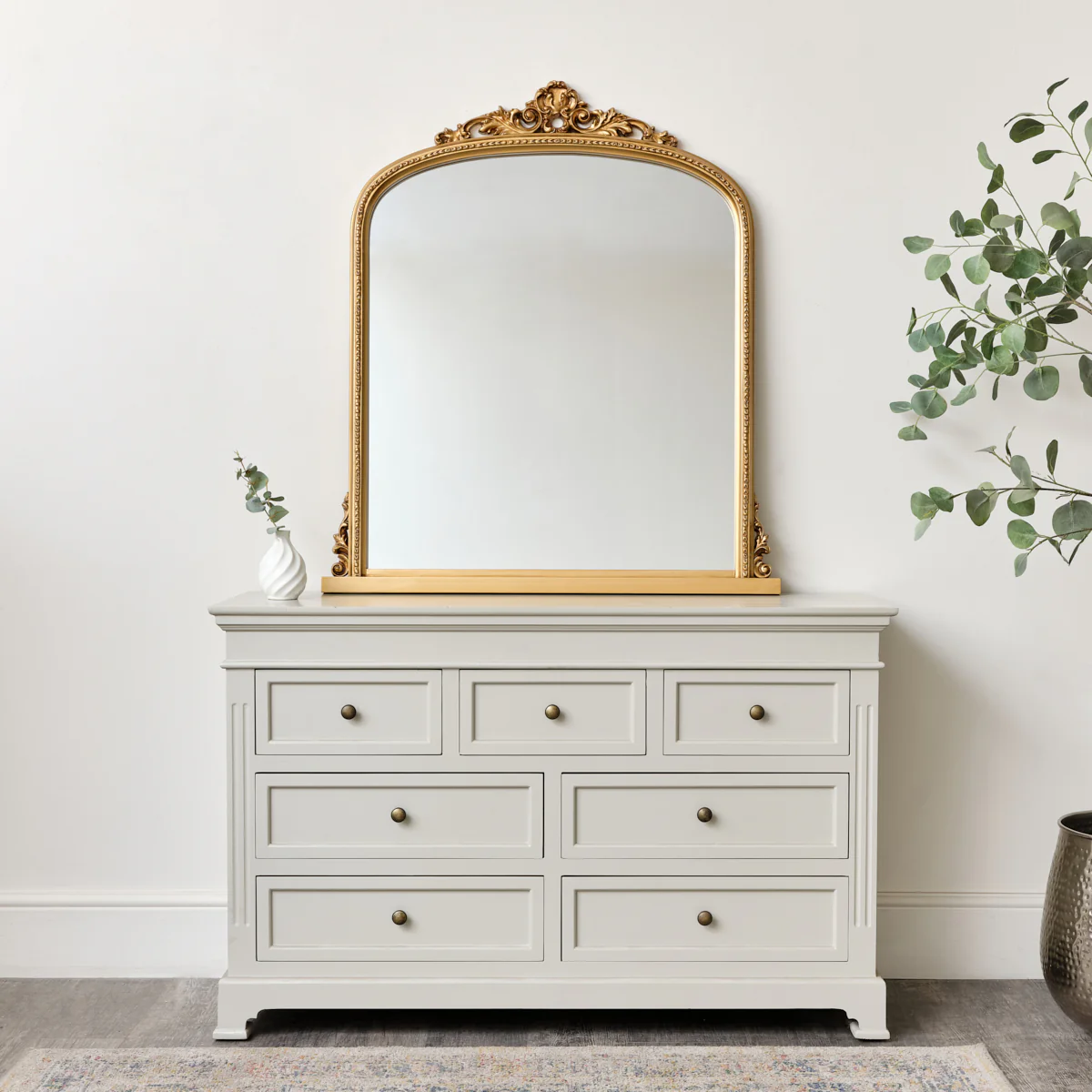 Antique Gold Ornate Arch Overmantle Mirror 88cm x 100cm - Image 6