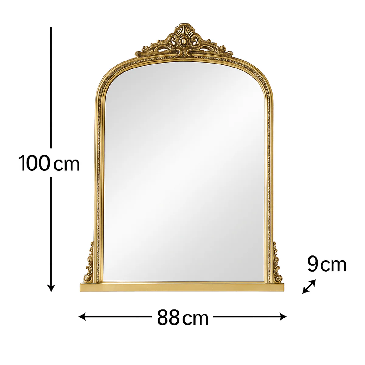 Antique Gold Ornate Arch Overmantle Mirror 88cm x 100cm - Image 7