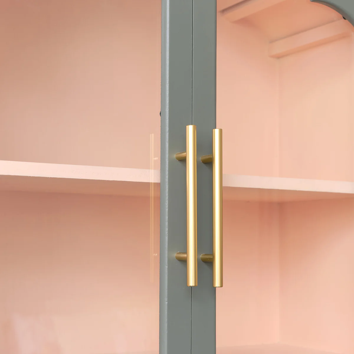 Arched Khaki Green & Peach Wall Cabinet 79cm x 57cm - Image 4