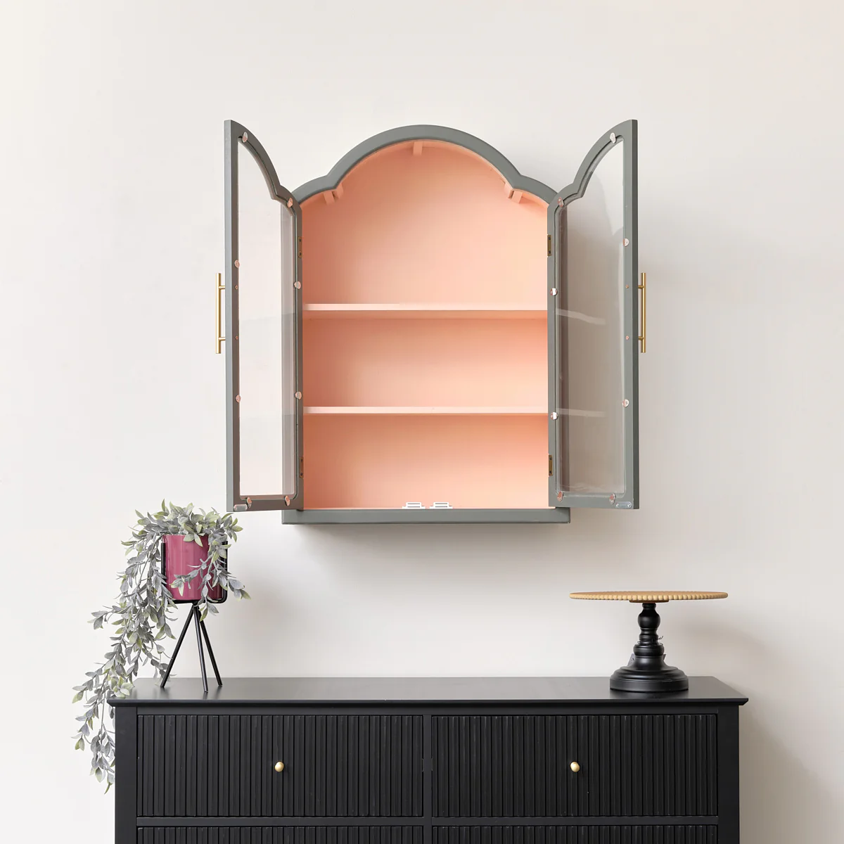 Arched Khaki Green & Peach Wall Cabinet 79cm x 57cm - Image 5