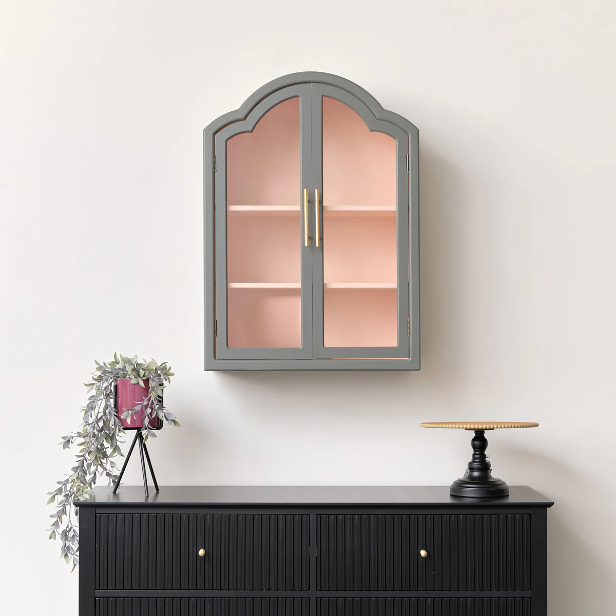 Arched Khaki Green & Peach Wall Cabinet 79cm x 57cm - Image 6