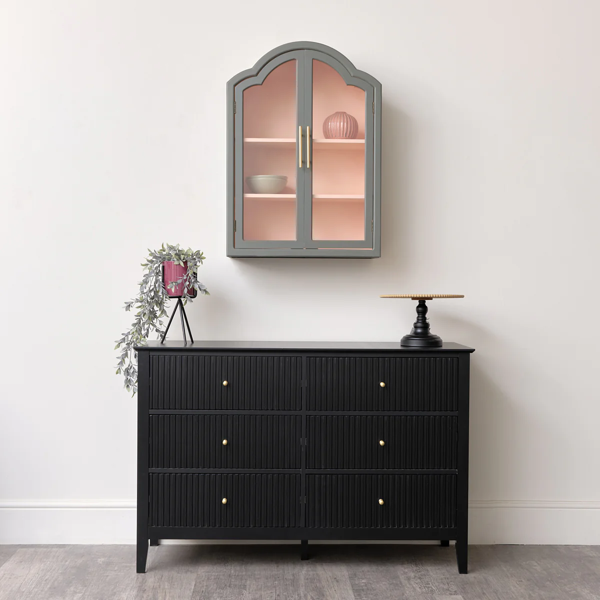 Arched Khaki Green & Peach Wall Cabinet 79cm x 57cm - Image 8