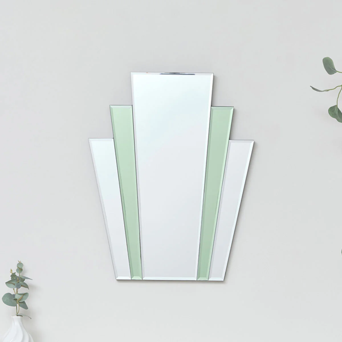 Art Deco Green Glass Fan Wall Mirror - 50cm x 40cm - Image 6