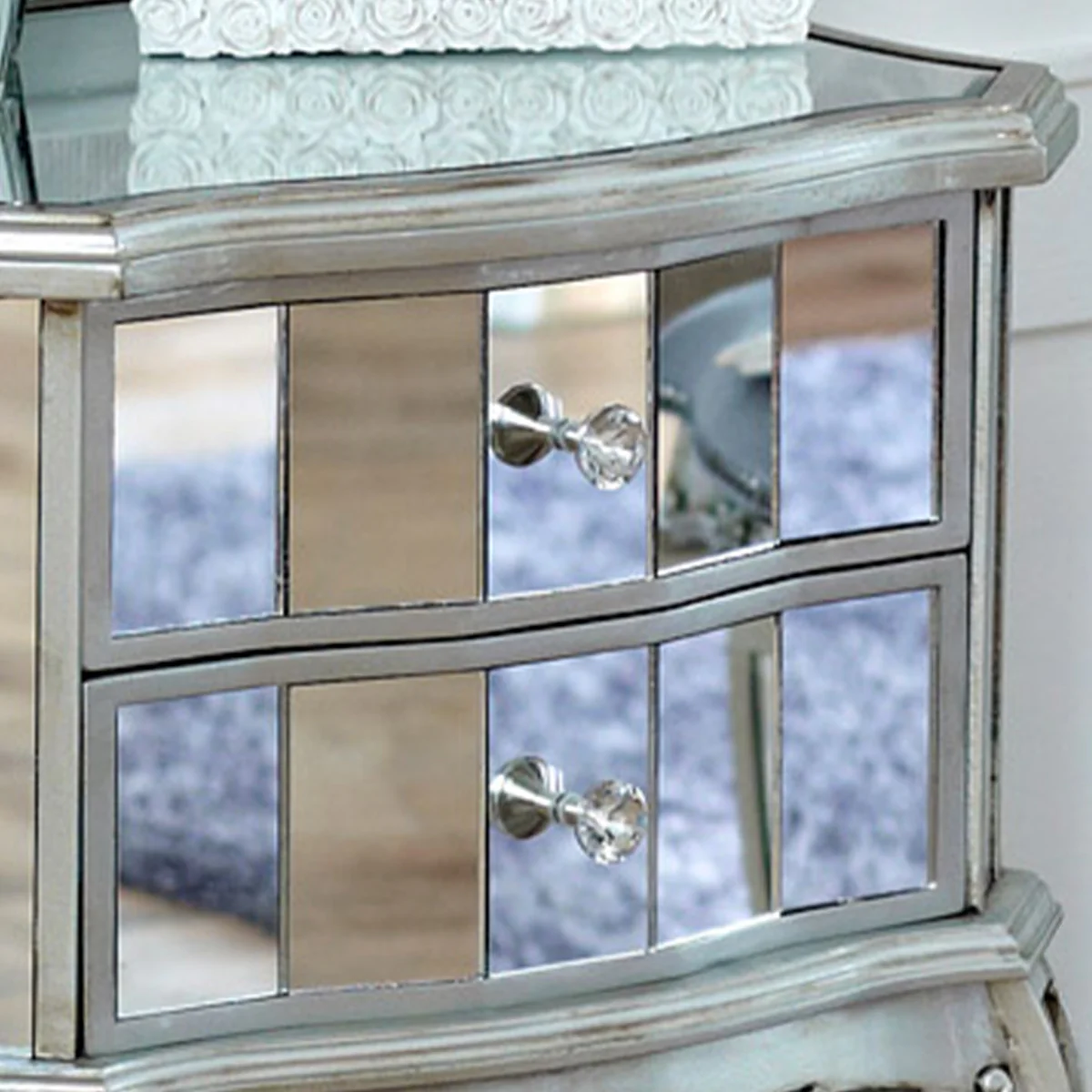 Bedroom Furniture, Silver Mirrored Chest of Drawers & Pair of Bedside Tables - Tiffany Range - Image 6