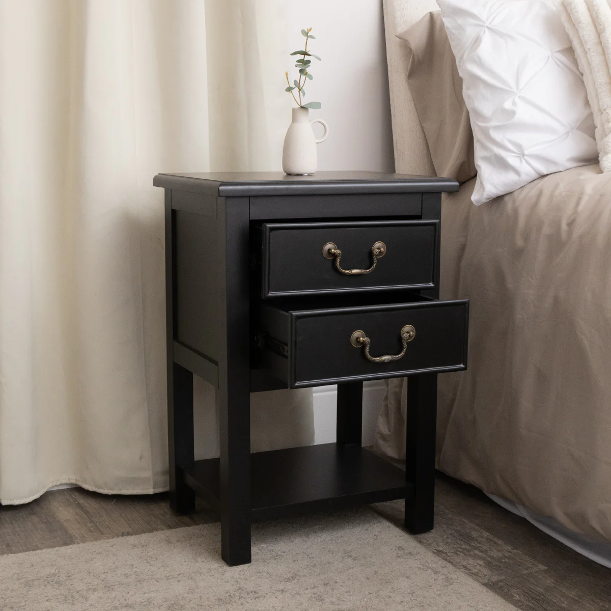 Black 2 Drawer Bedside Table with Shelf - Briggs Range - Image 5