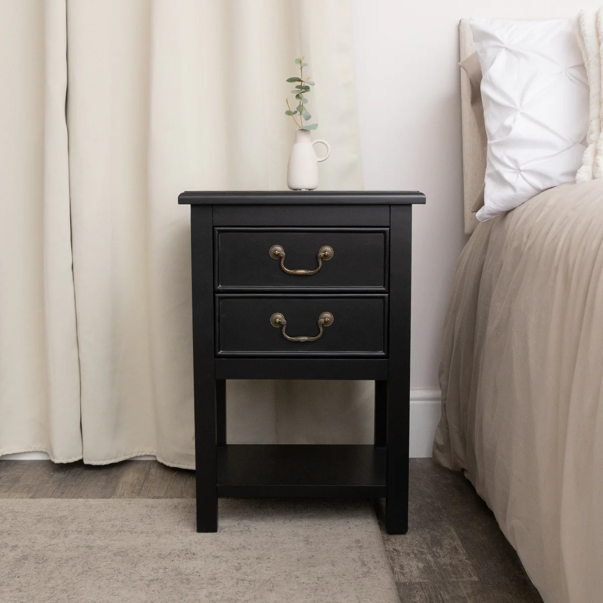 Black 2 Drawer Bedside Table with Shelf - Briggs Range - Image 6