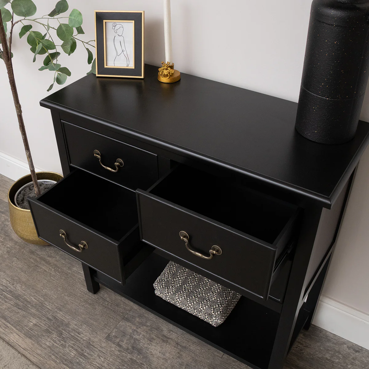 Black 4 Drawer Chest Console Table with Shelf - Briggs Range - Image 3