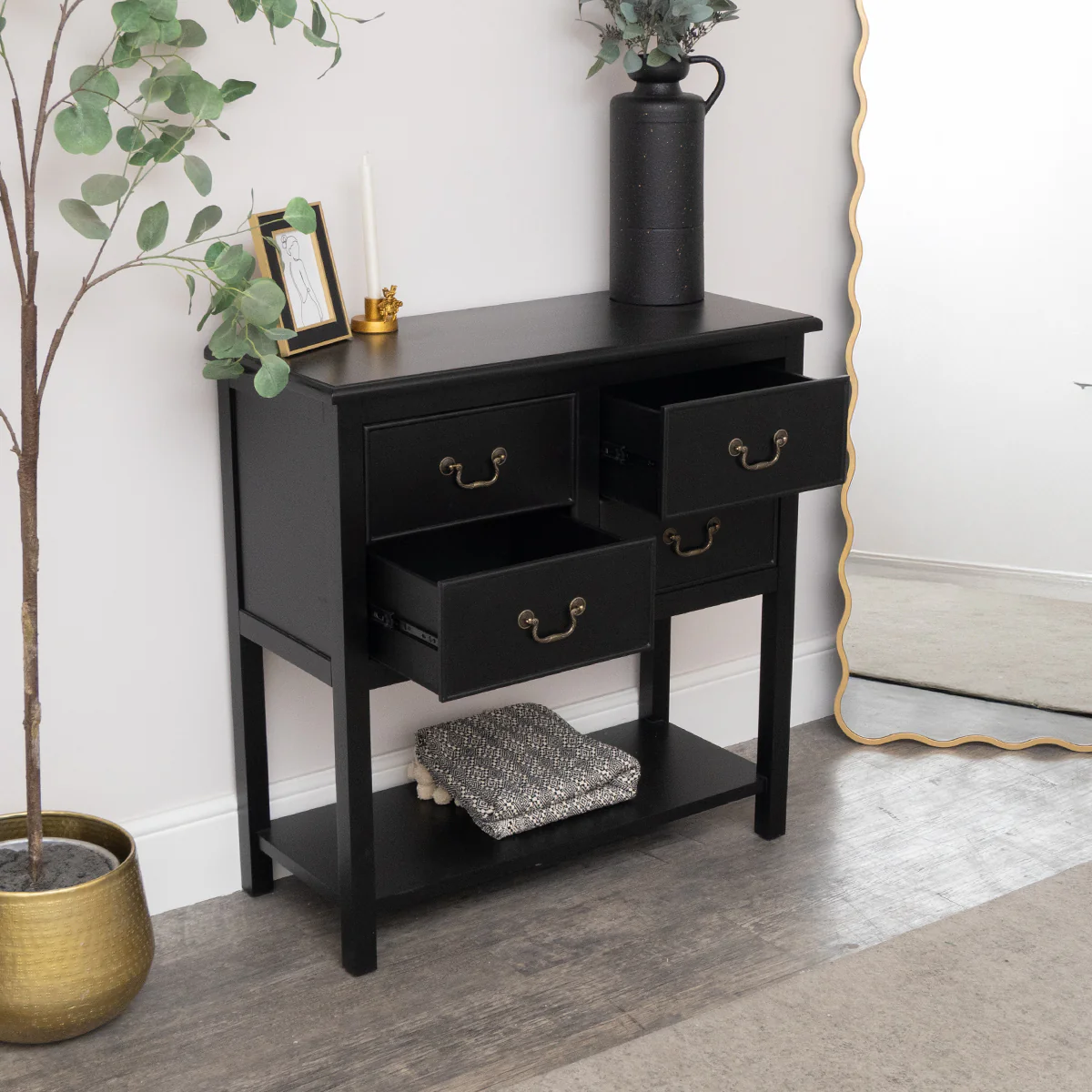 Black 4 Drawer Chest Console Table with Shelf - Briggs Range - Image 5