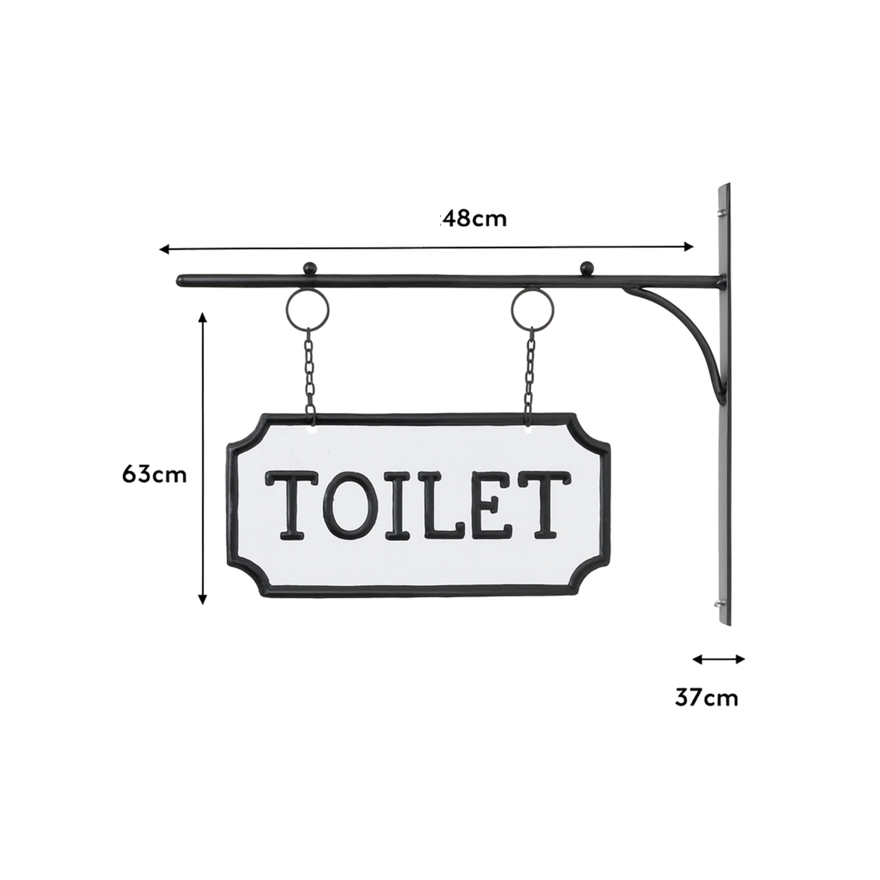 Black and White Metal Wall Mounted Hanging Toilet Sign - Image 5