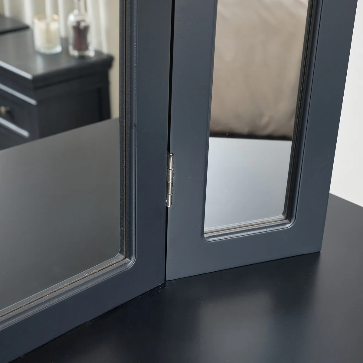 Navy Black Arched Triple Dressing Table Mirror - Daventry Navy Black Range - Image 3