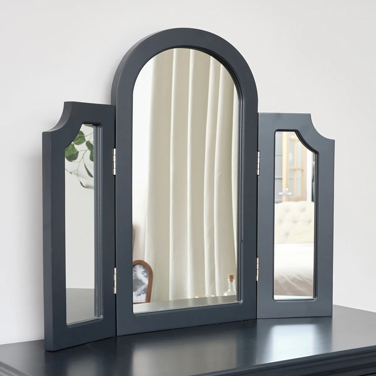 Navy Black Arched Triple Dressing Table Mirror - Daventry Navy Black Range - Image 4
