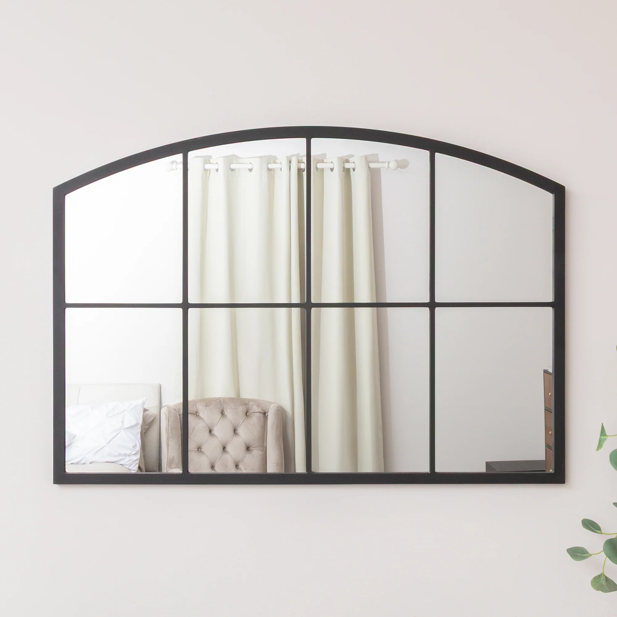 Black Arched Window Wall Mirror - 100cm x 70cm