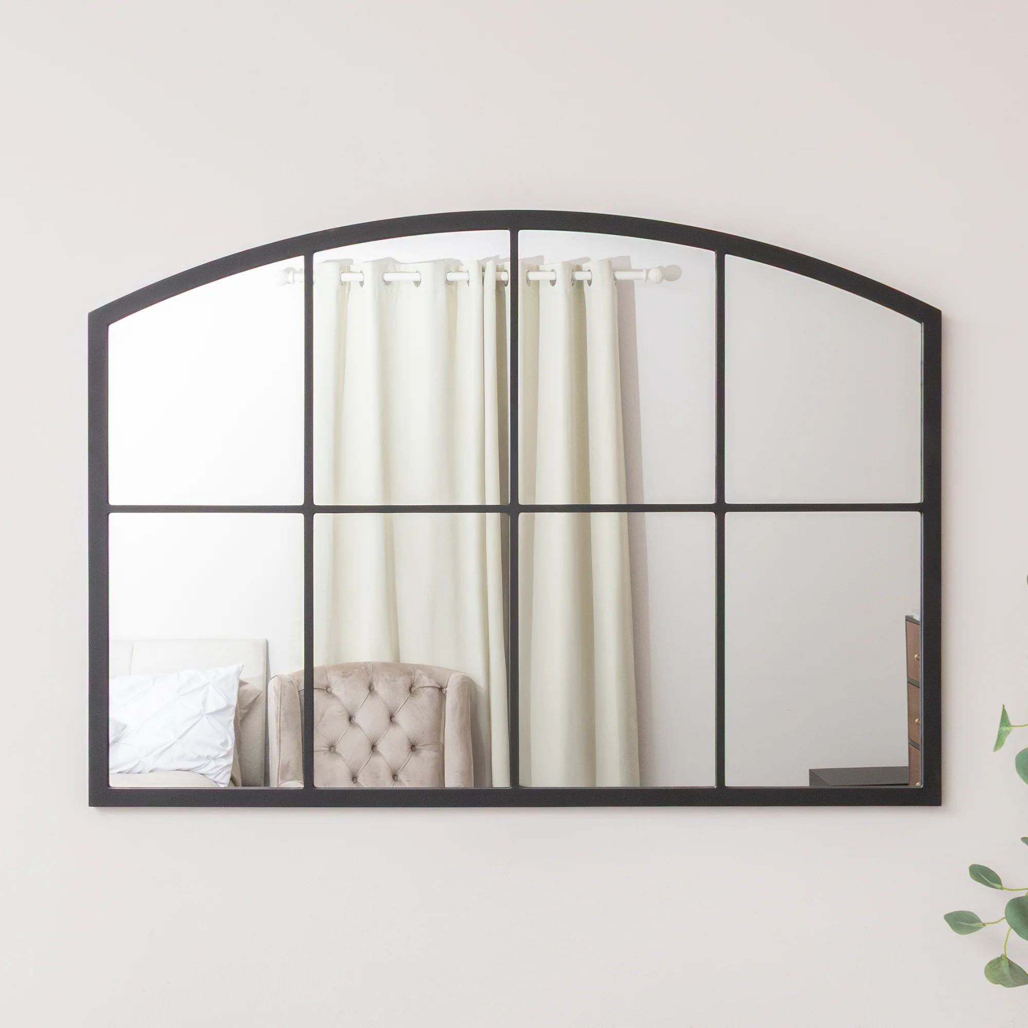 Black Arched Window Wall Mirror - 100cm x 70cm - Image 4