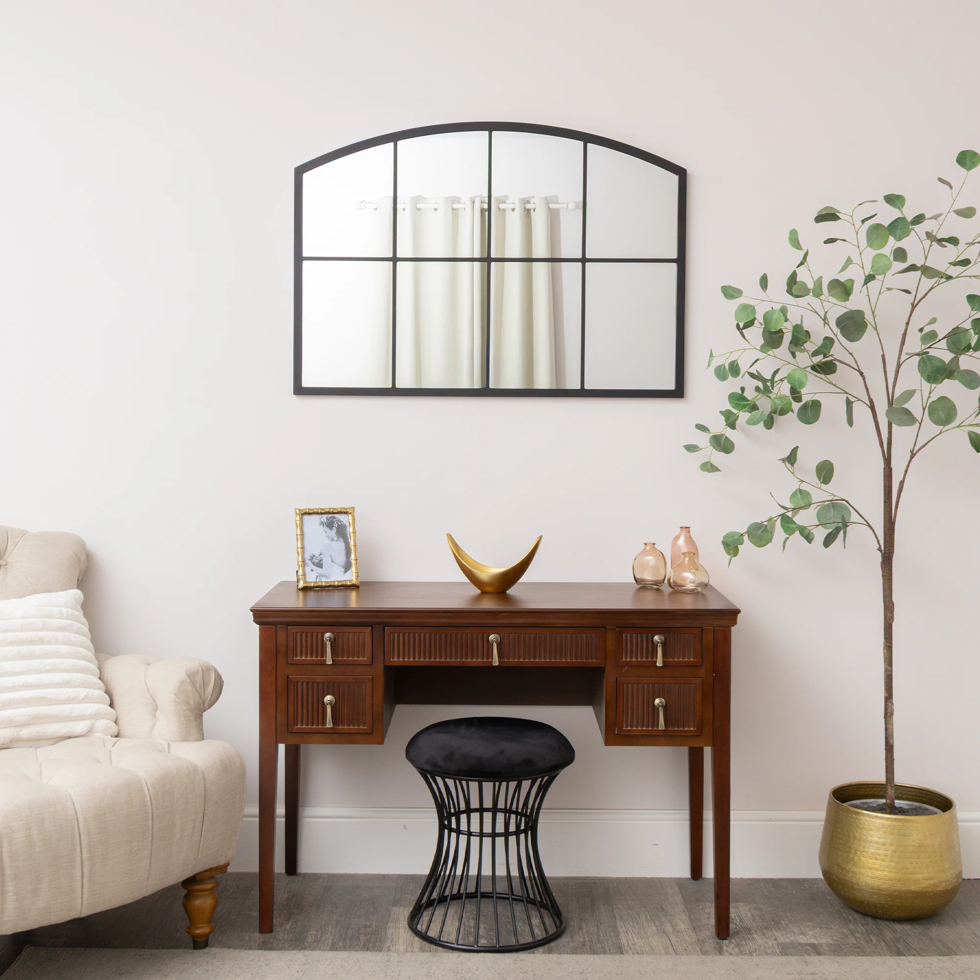 Black Arched Window Wall Mirror - 100cm x 70cm - Image 6