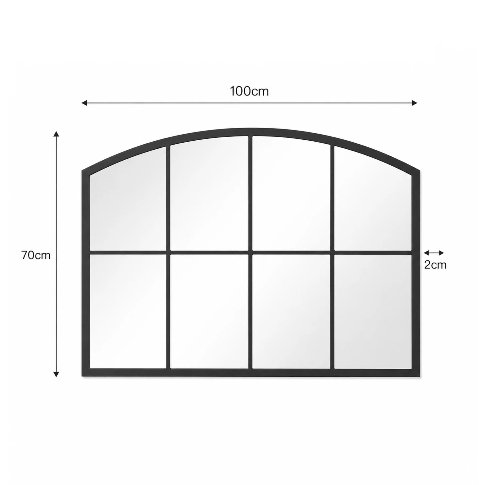 Black Arched Window Wall Mirror - 100cm x 70cm - Image 7