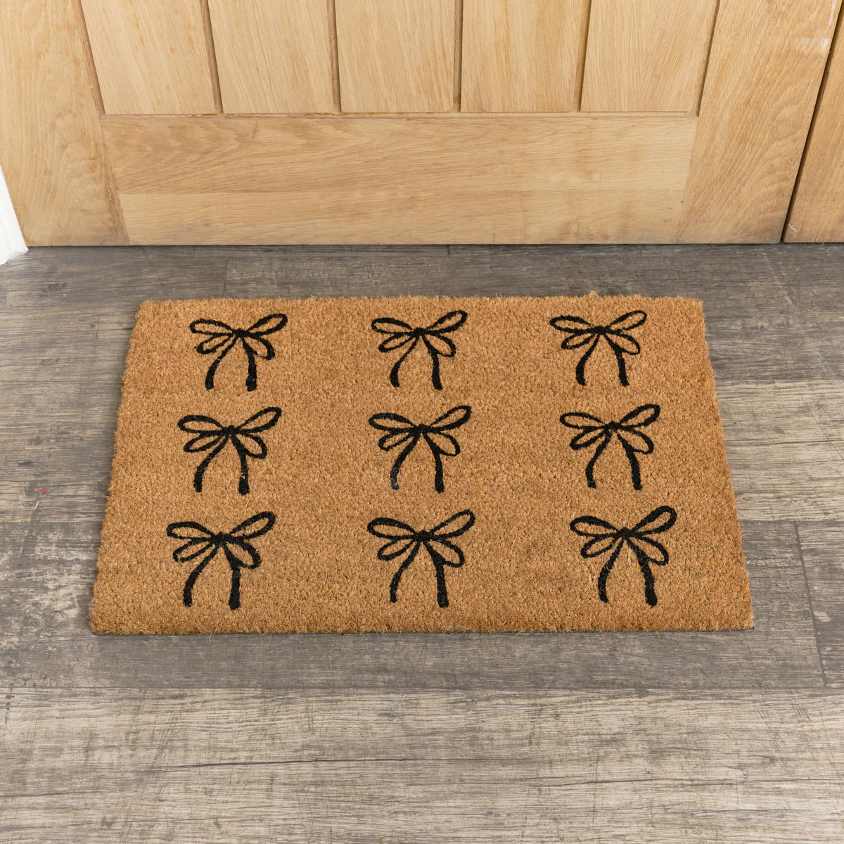 Black Bow Detail PVC Backed Coir Doormat 60cm x 40cm - Image 3