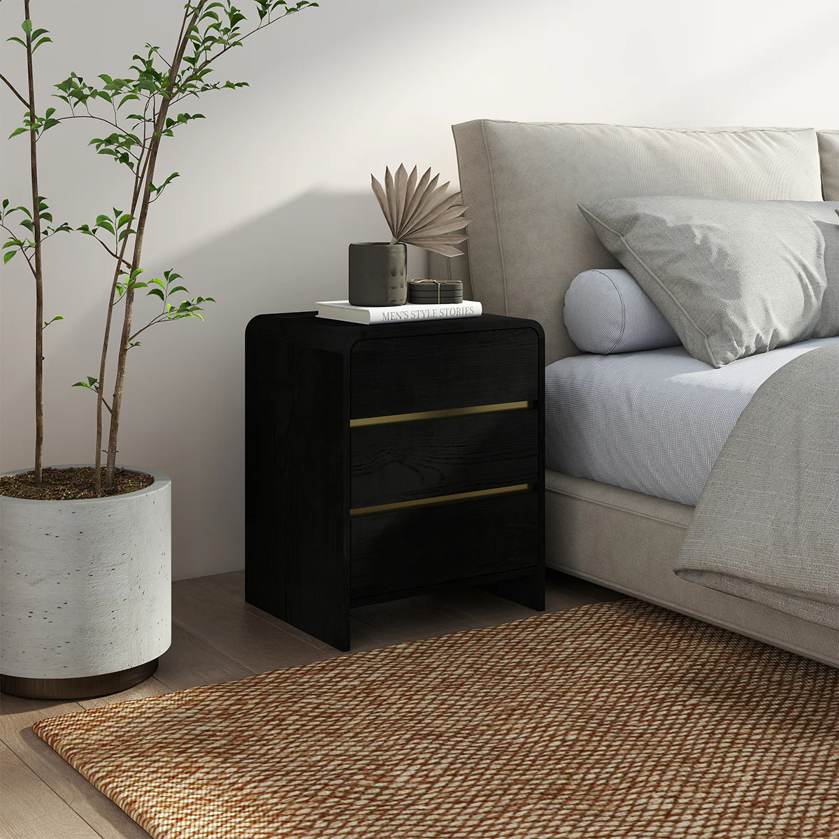 Black Chest of Drawers and Pair of 3 Drawer Bedside Tables - Meridian Black Range - Image 4