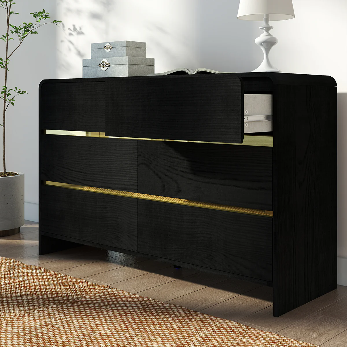 Black 6 Drawer Chest of Drawers - Meridian Black Range - Image 2