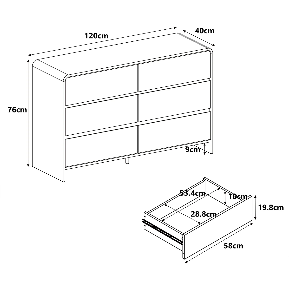 Black 6 Drawer Chest of Drawers - Meridian Black Range - Image 5