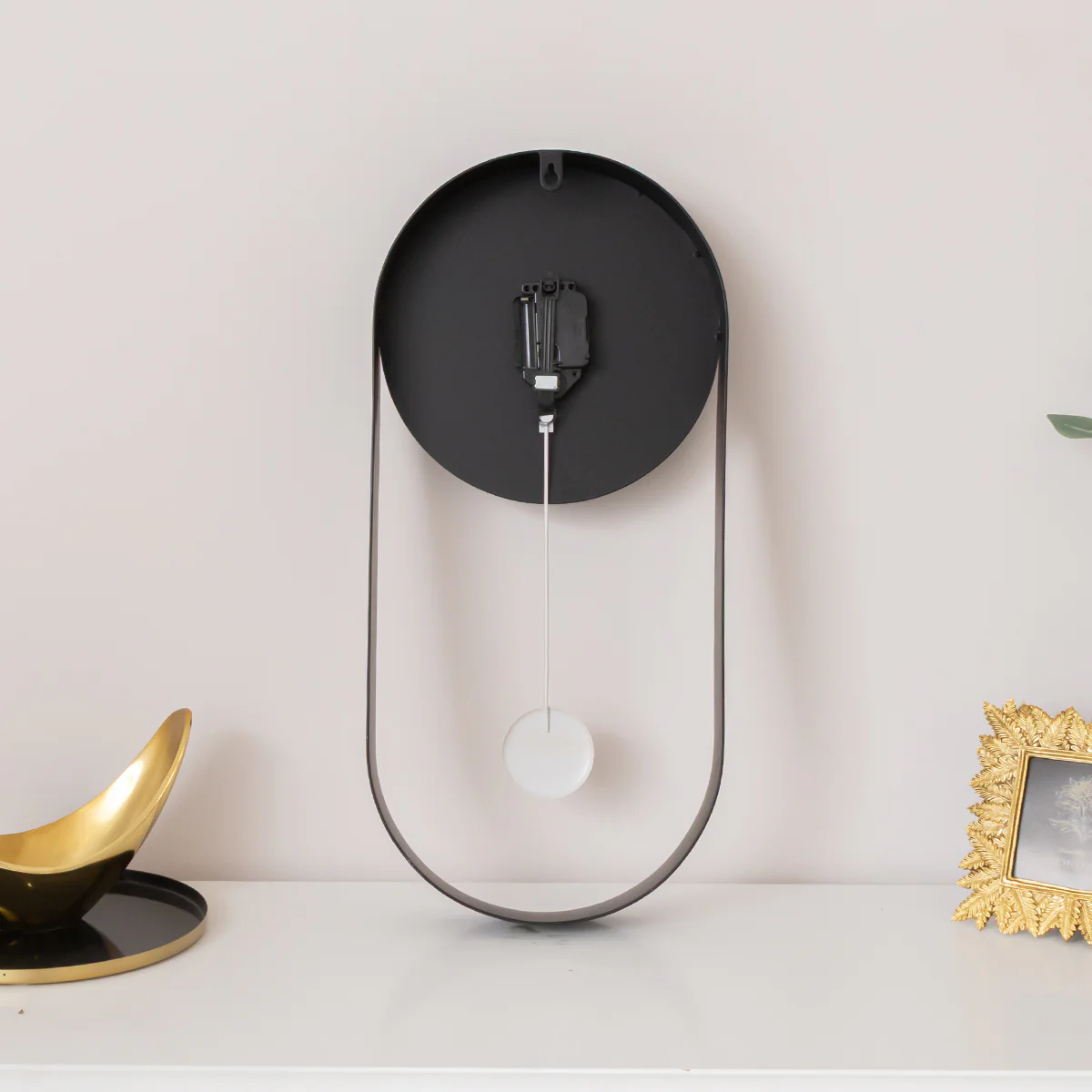Black & Gold Pendulum Metal Analogue Wall Clock - 20cm x 55cm - Image 4