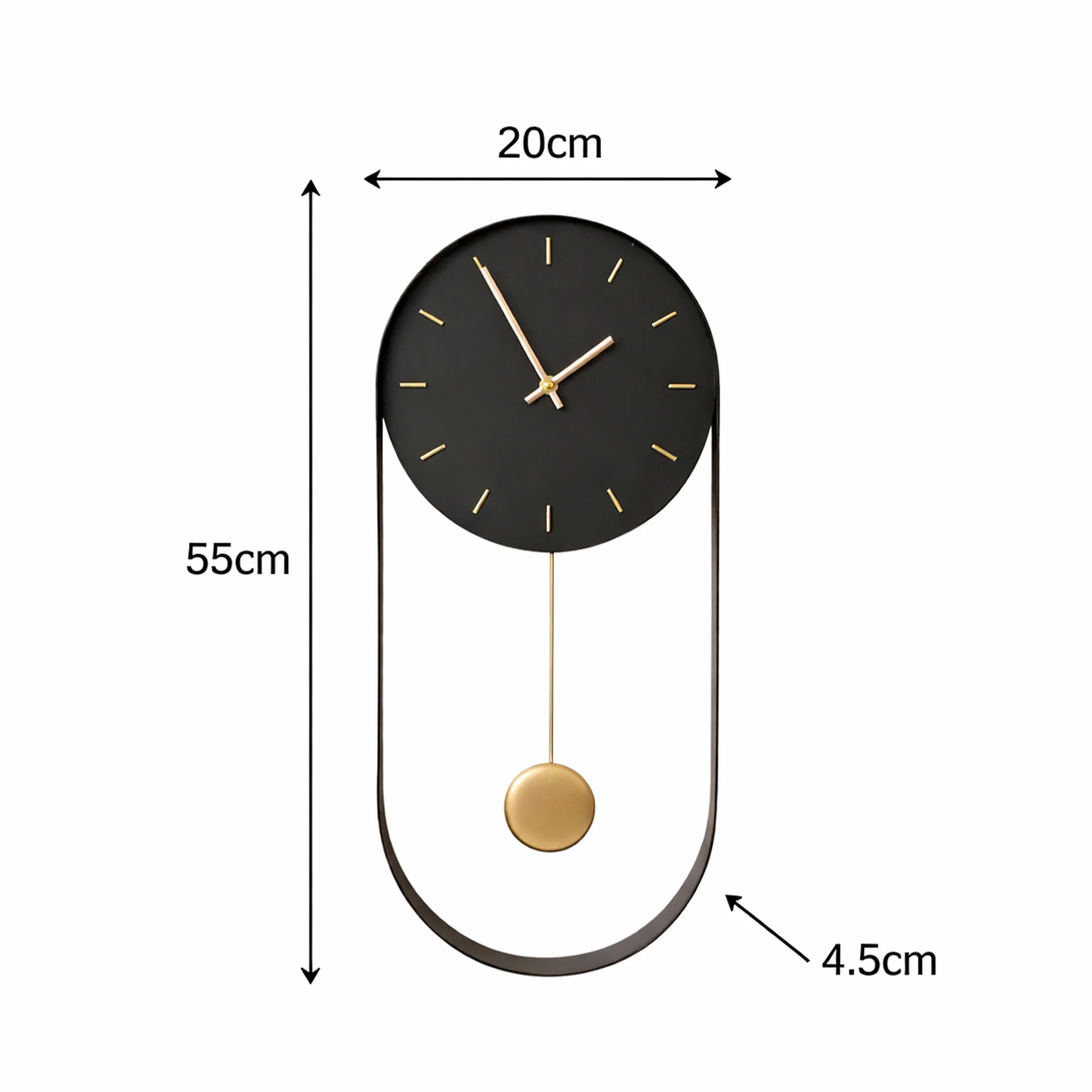 Black & Gold Pendulum Metal Analogue Wall Clock - 20cm x 55cm - Image 5