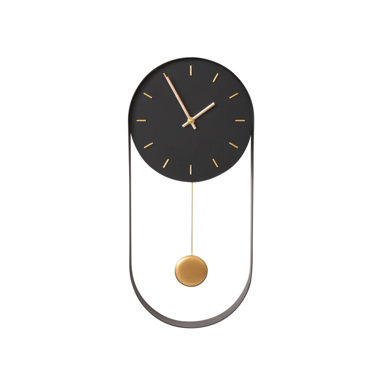 Black & Gold Pendulum Metal Analogue Wall Clock - 20cm x 55cm - Image 6